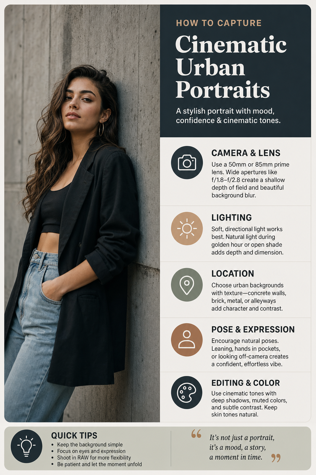 stylish cinematic portrait confident young woman AI image prompt example