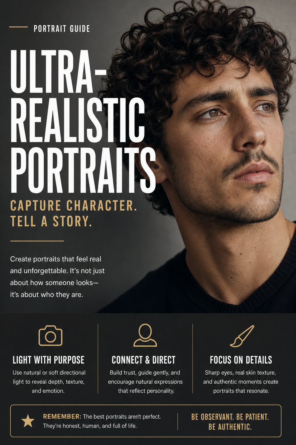 ultra-realistic conceptual portrait young man curly AI image prompt example
