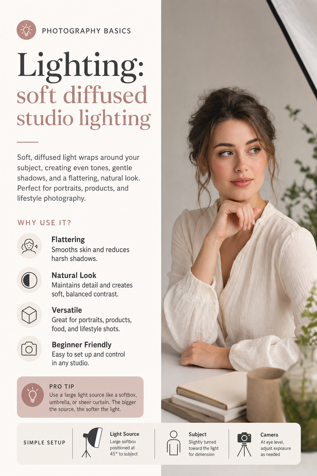 lighting soft diffused studio subtle shadows AI image prompt example