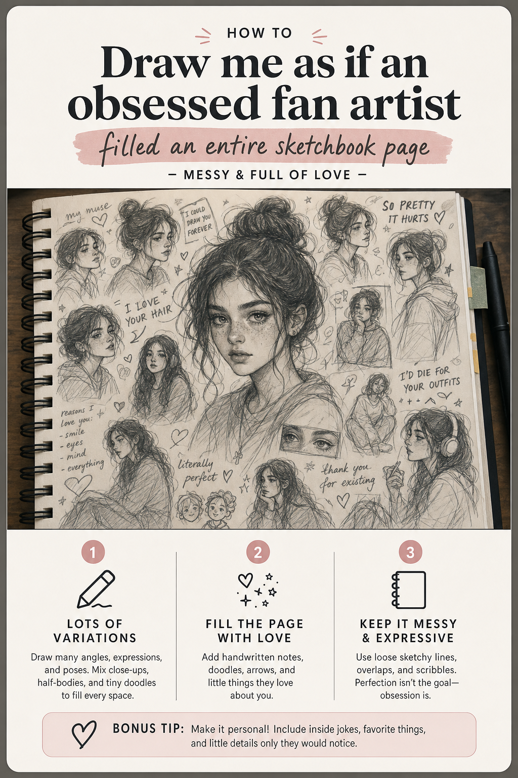 draw obsessed fan artist filled entire AI image prompt example