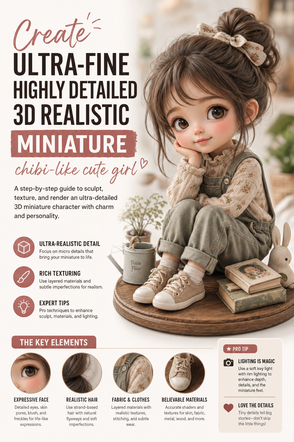 ultra-fine detailed realistic miniature chibi-like cute AI image prompt example