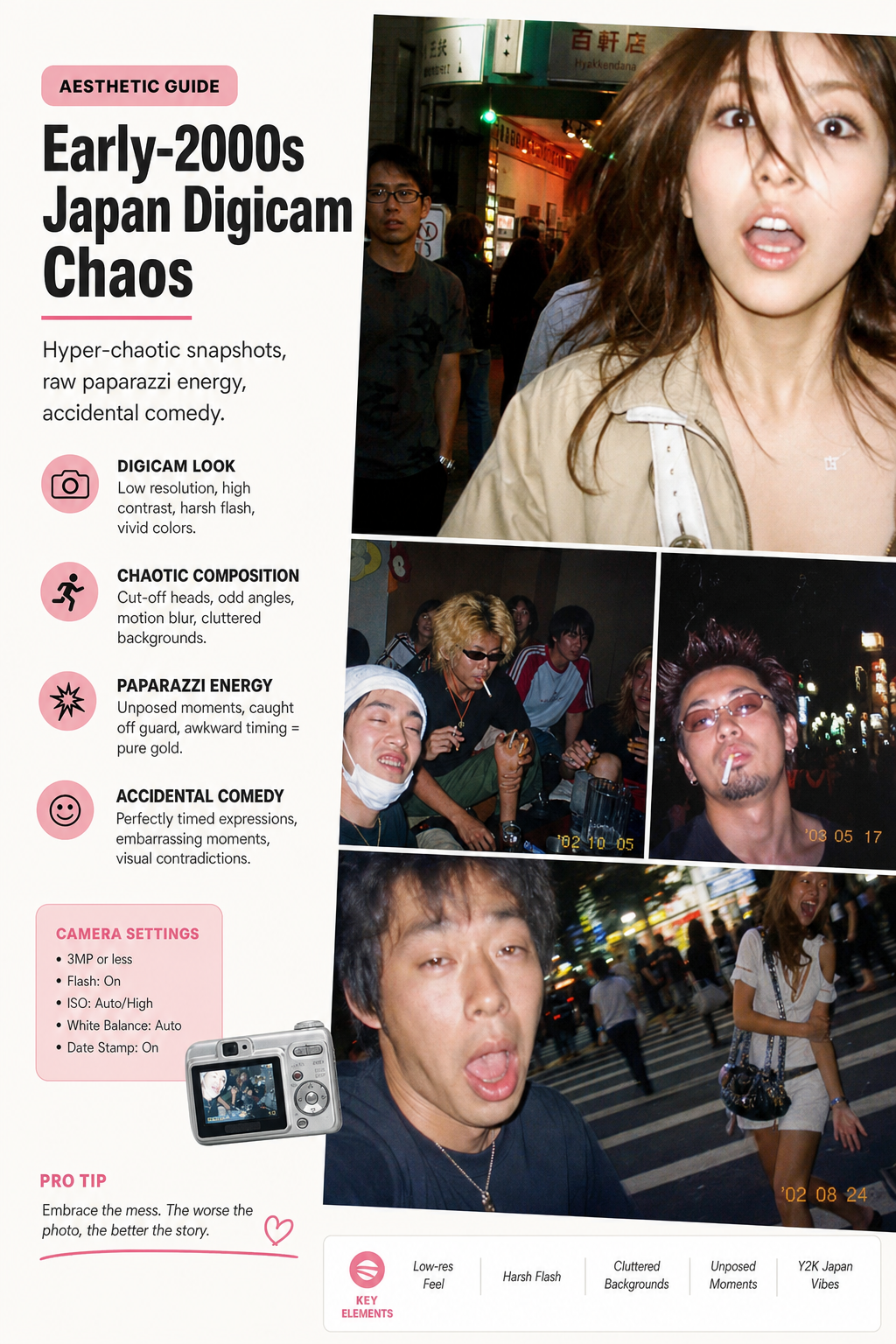 hyper-chaotic early-2000s japanese digicam snapshot aesthetic AI image prompt example