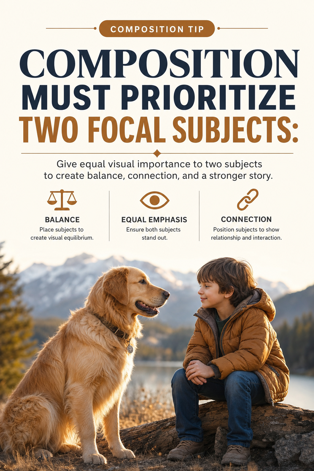 composition prioritize two focal subjects AI image prompt example