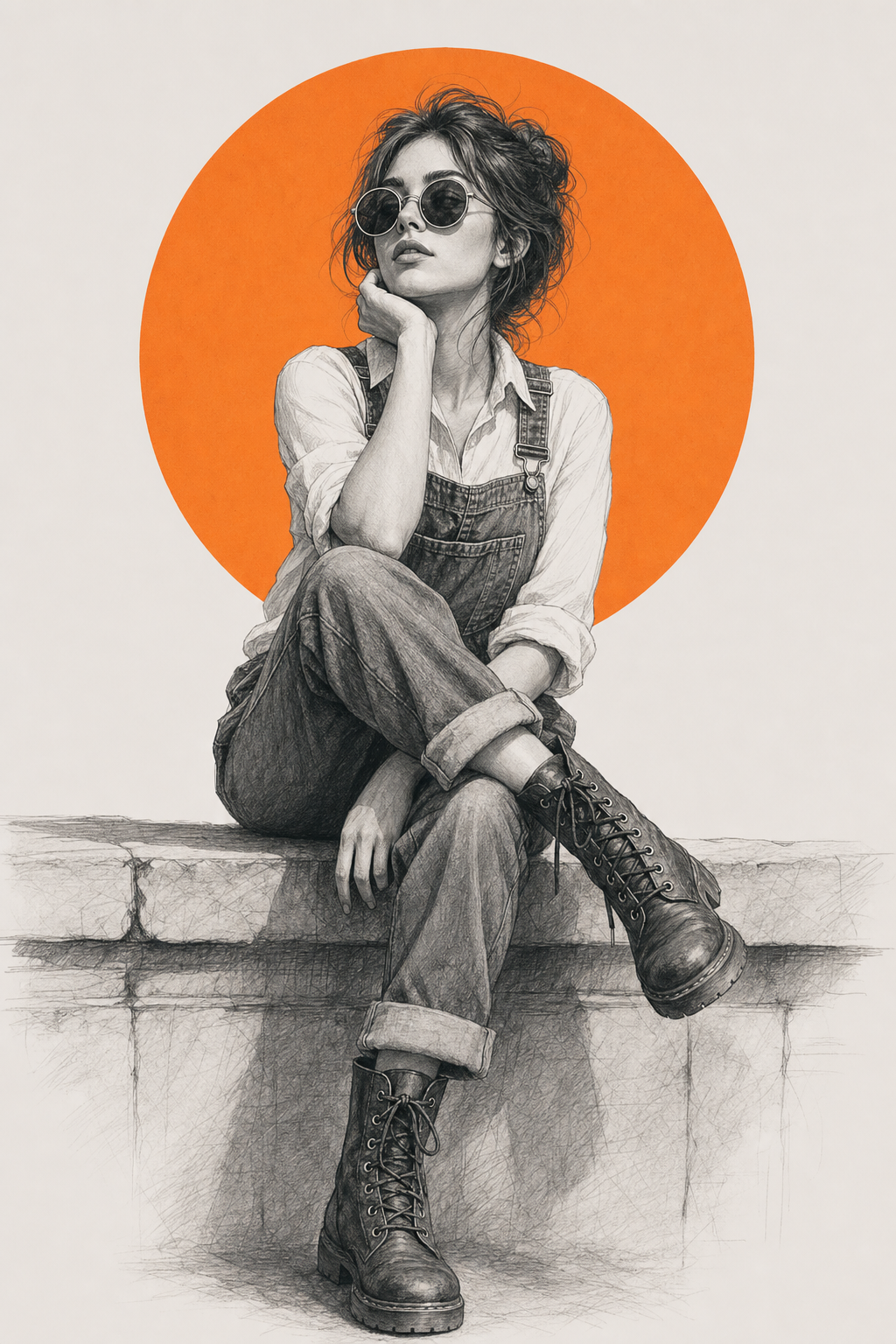 high-detail digital illustration stylish woman sitting AI image prompt example