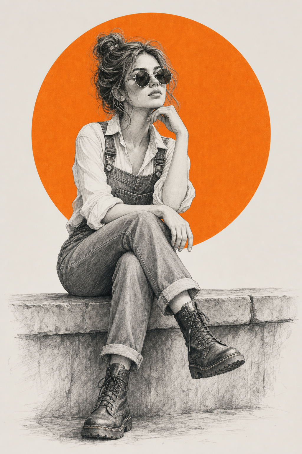 high-detail digital illustration stylish woman sitting AI image prompt example