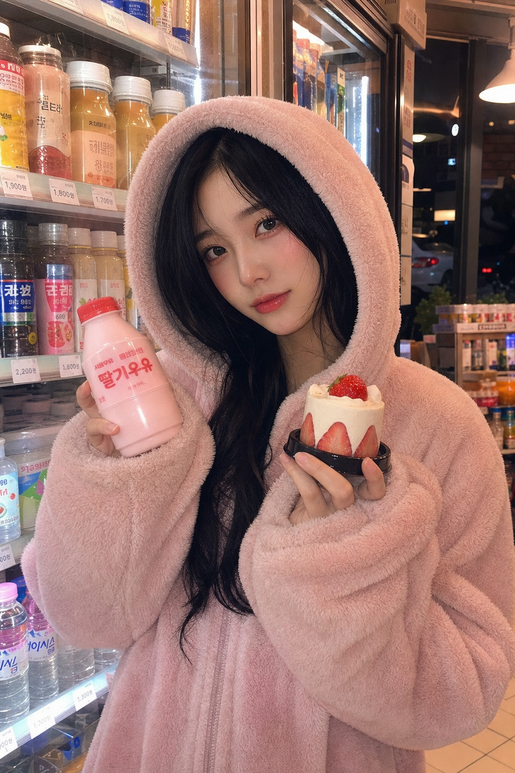 ultra-realistic cozy korean convenience store portrait AI image prompt example