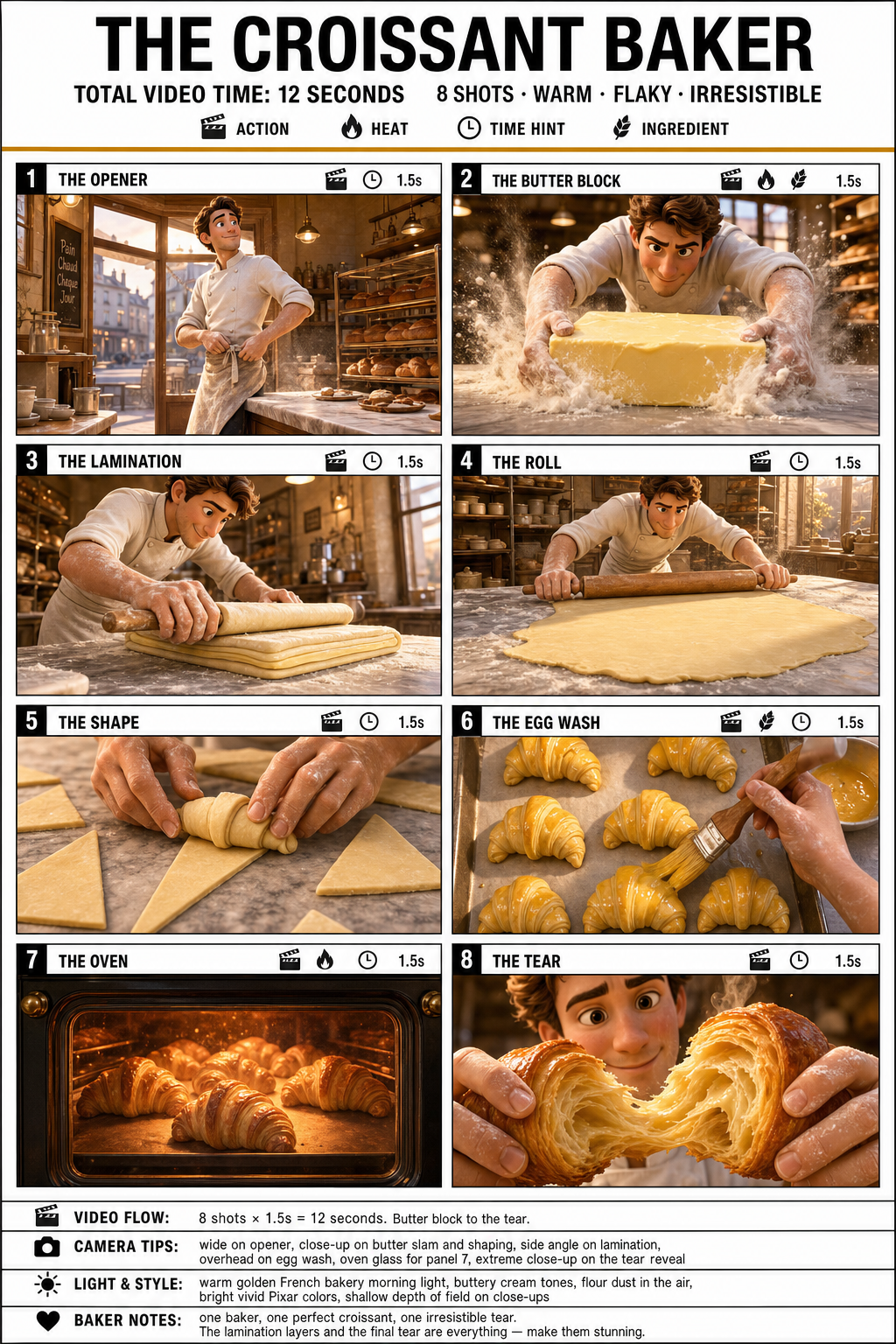 crisp clean infographic storyboard poster croissant AI image prompt example