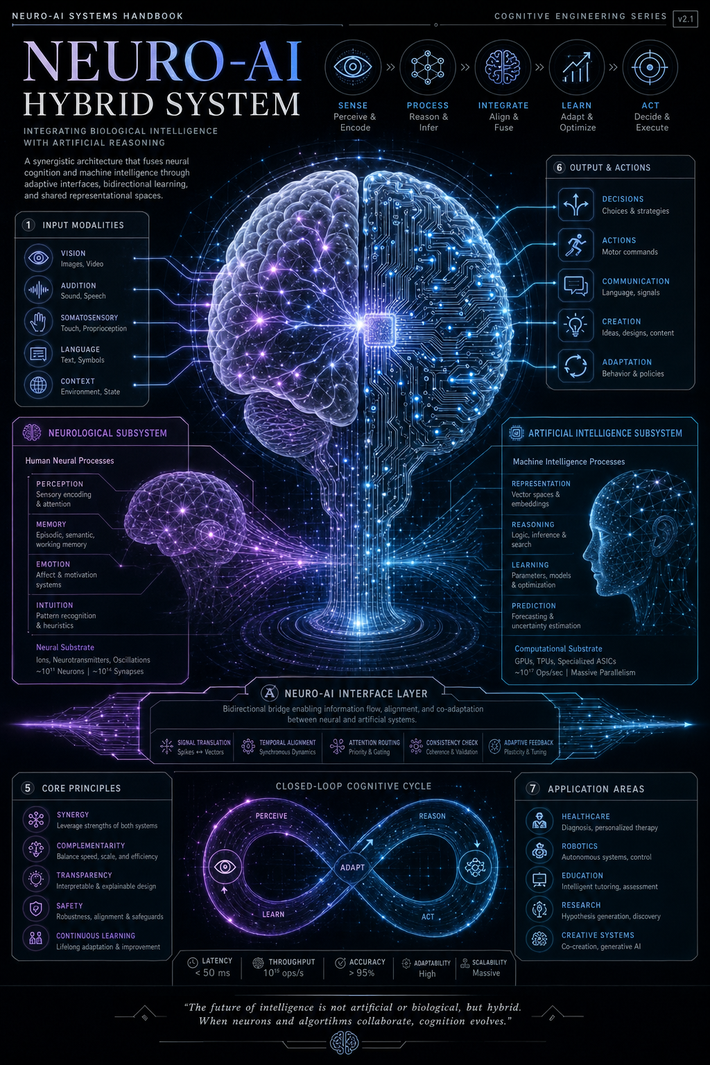 premium square neuro-ai hybrid system infographic AI image prompt example
