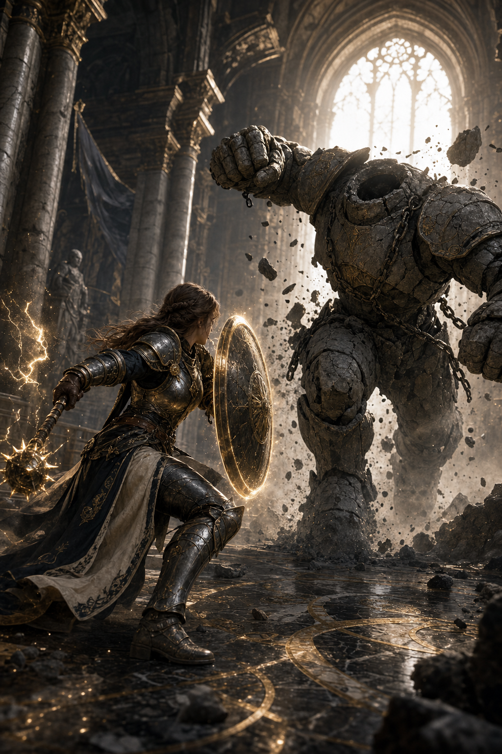 cinematic dark fantasy action scene ruined AI image prompt example