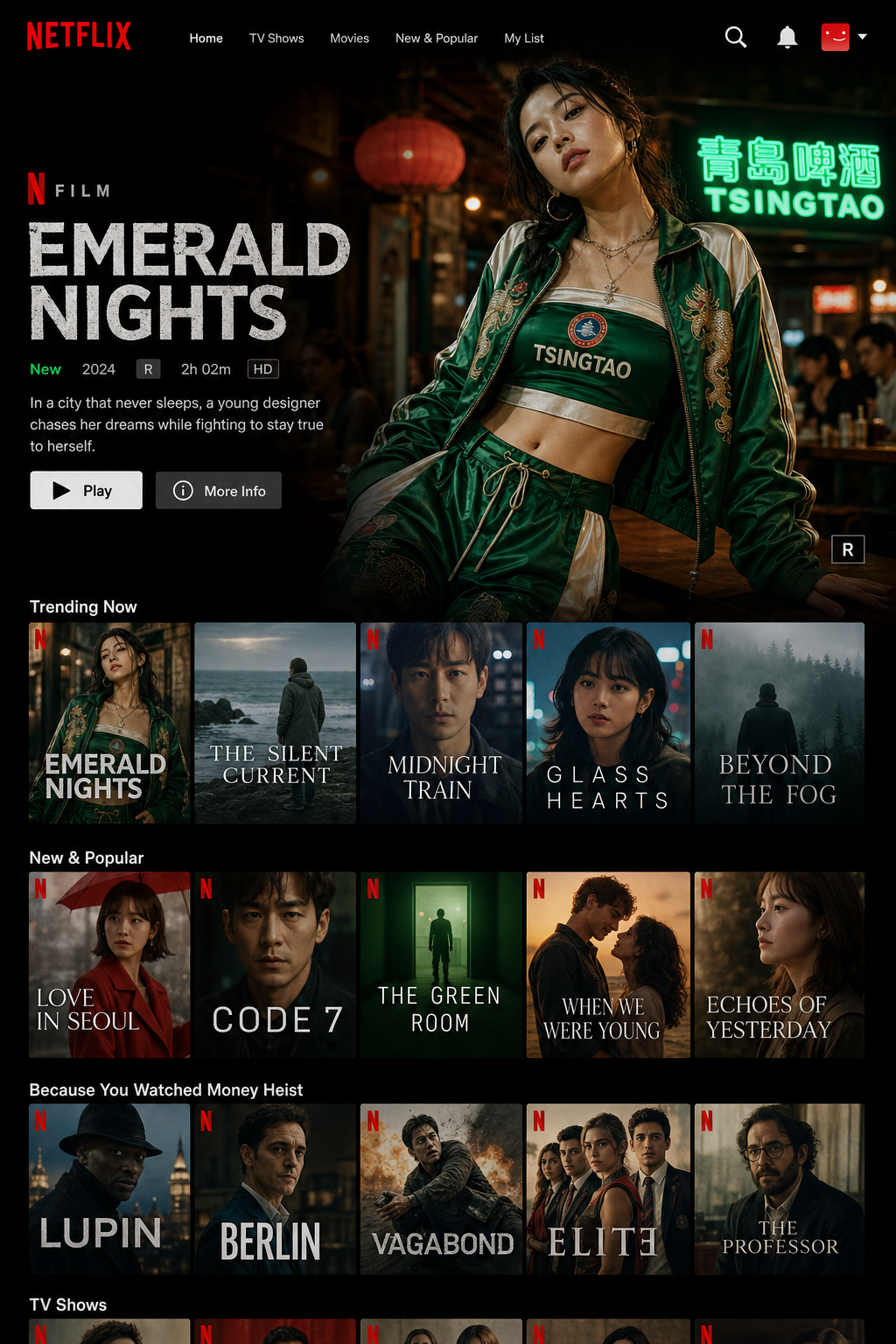 netflix homepage featuring main hero film AI image prompt example