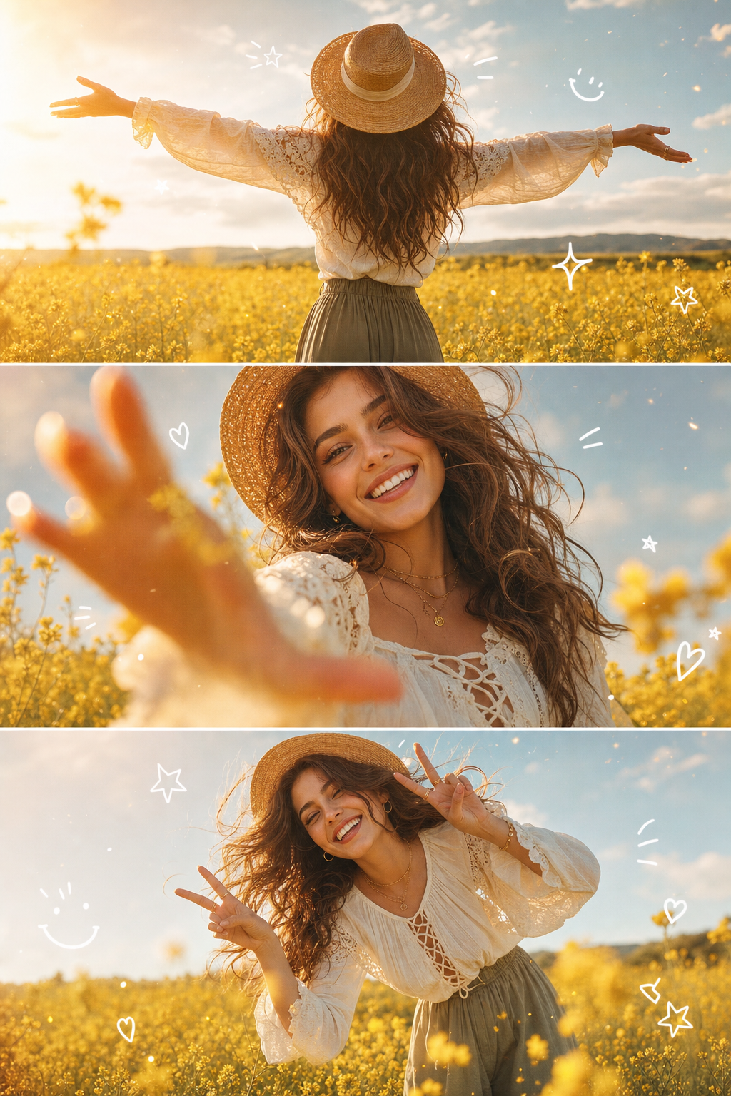 high-quality 3-panel vertical photo collage stunning AI image prompt example