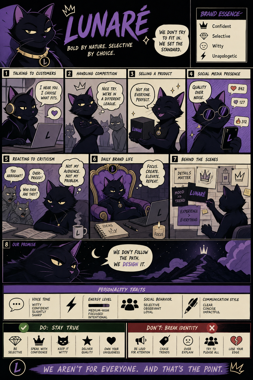 comic panels showing how brand behaves AI image prompt example