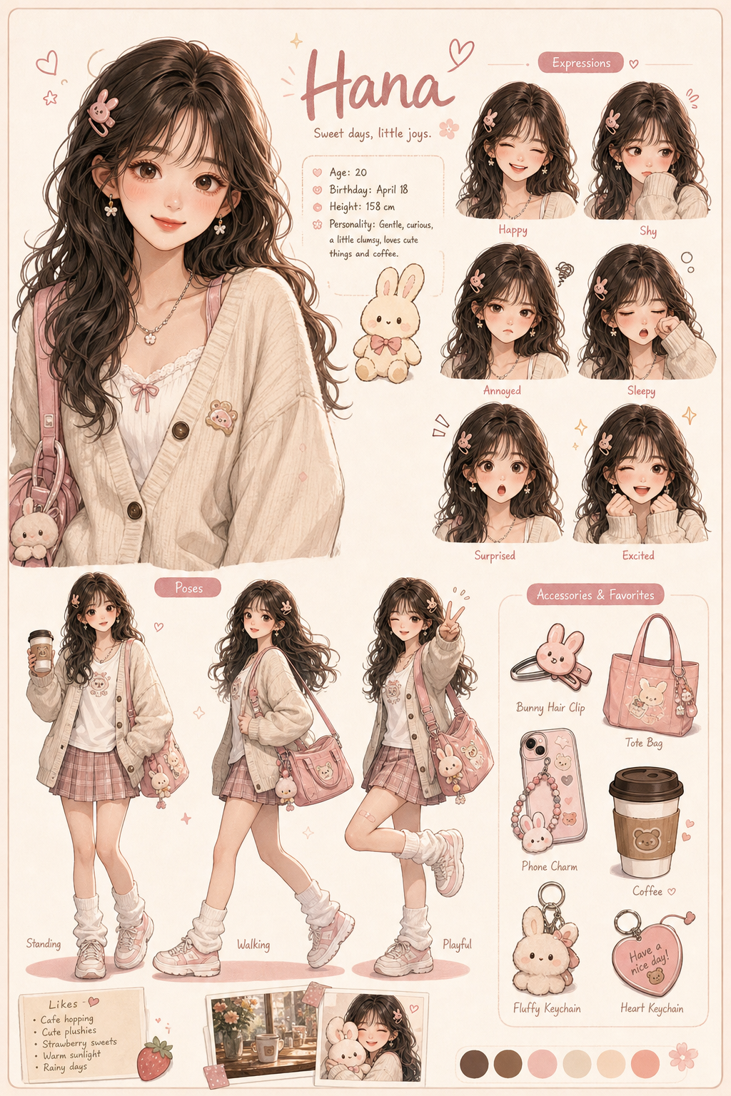 cute female character design sheet inspired AI image prompt example