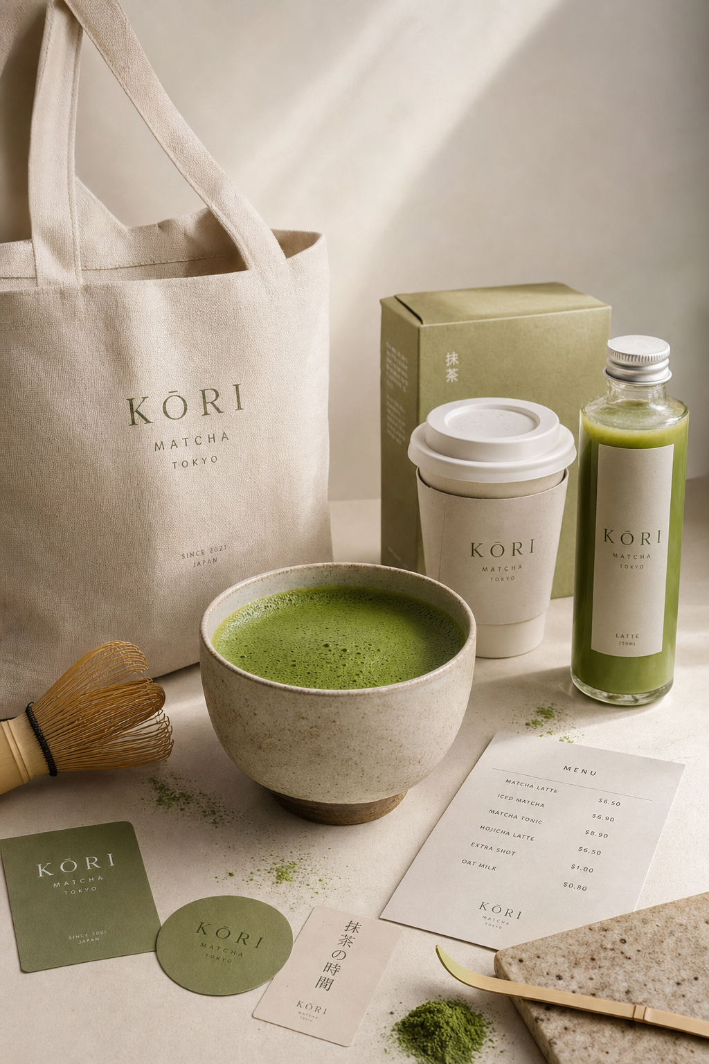 hyper-realistic matcha drink ceramic cup placed AI image prompt example