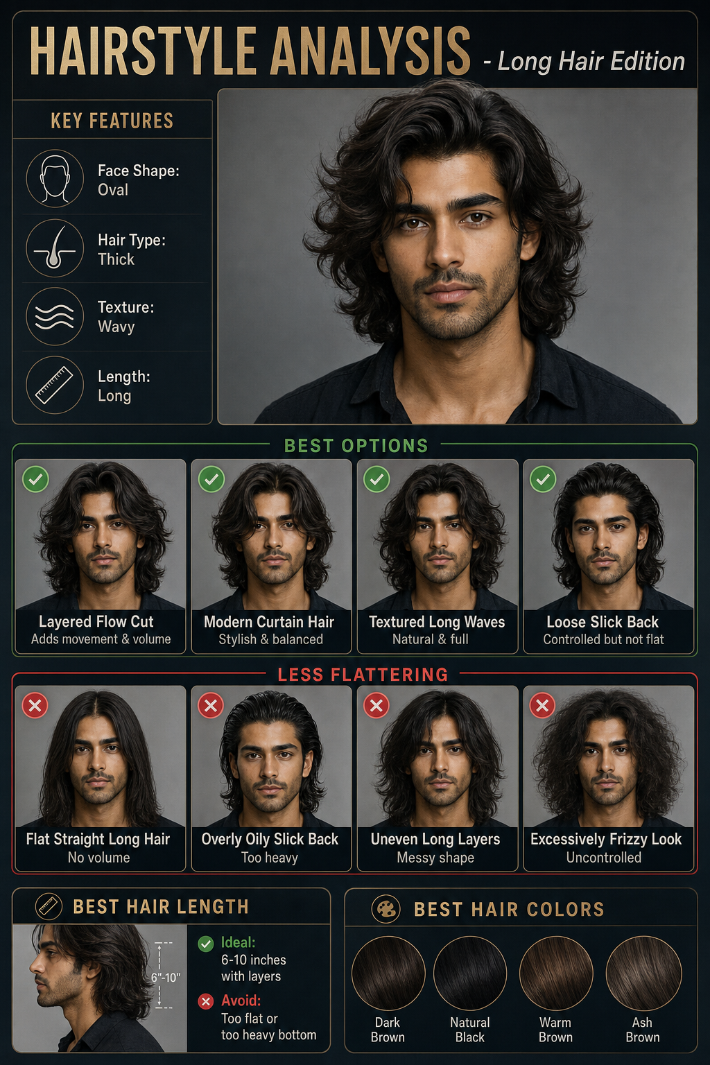 professional hairstyle analysis infographic different male AI image prompt example