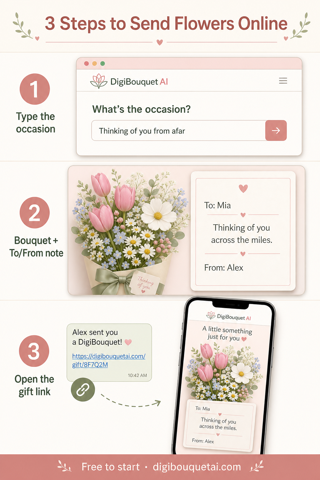 long distance thinking flowers AI image prompt example