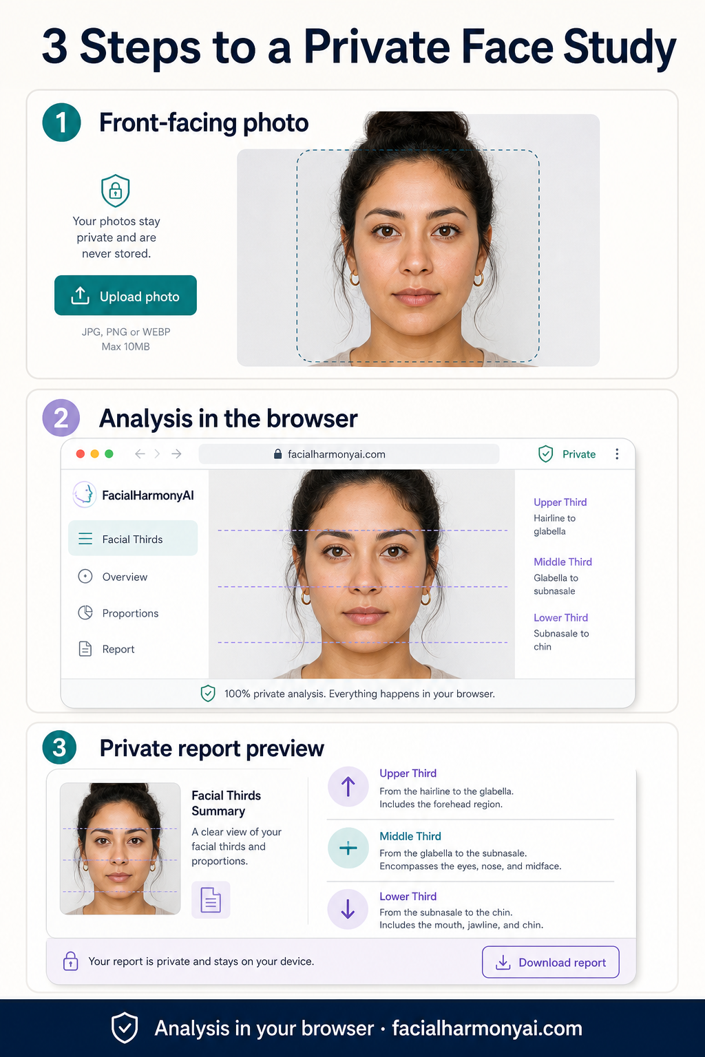 facial thirds explained AI image prompt example
